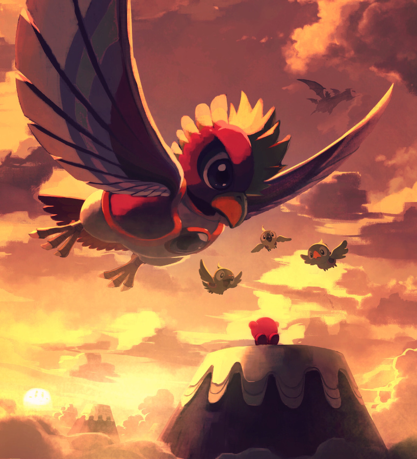 back, bird, birdon_(kirby), claws, clouds, cloudy_sky, feathers, flying