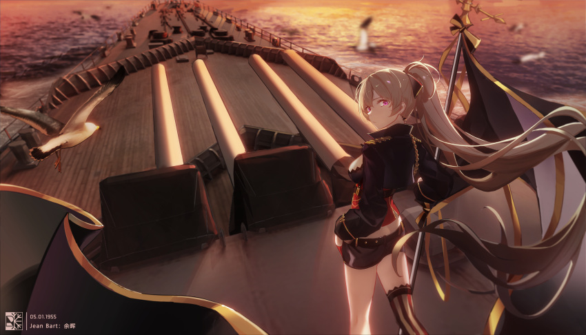 1girl, absurdres, artillery, asymmetrical_legwear, azur_lane, black_shorts, blurry, blurry_background