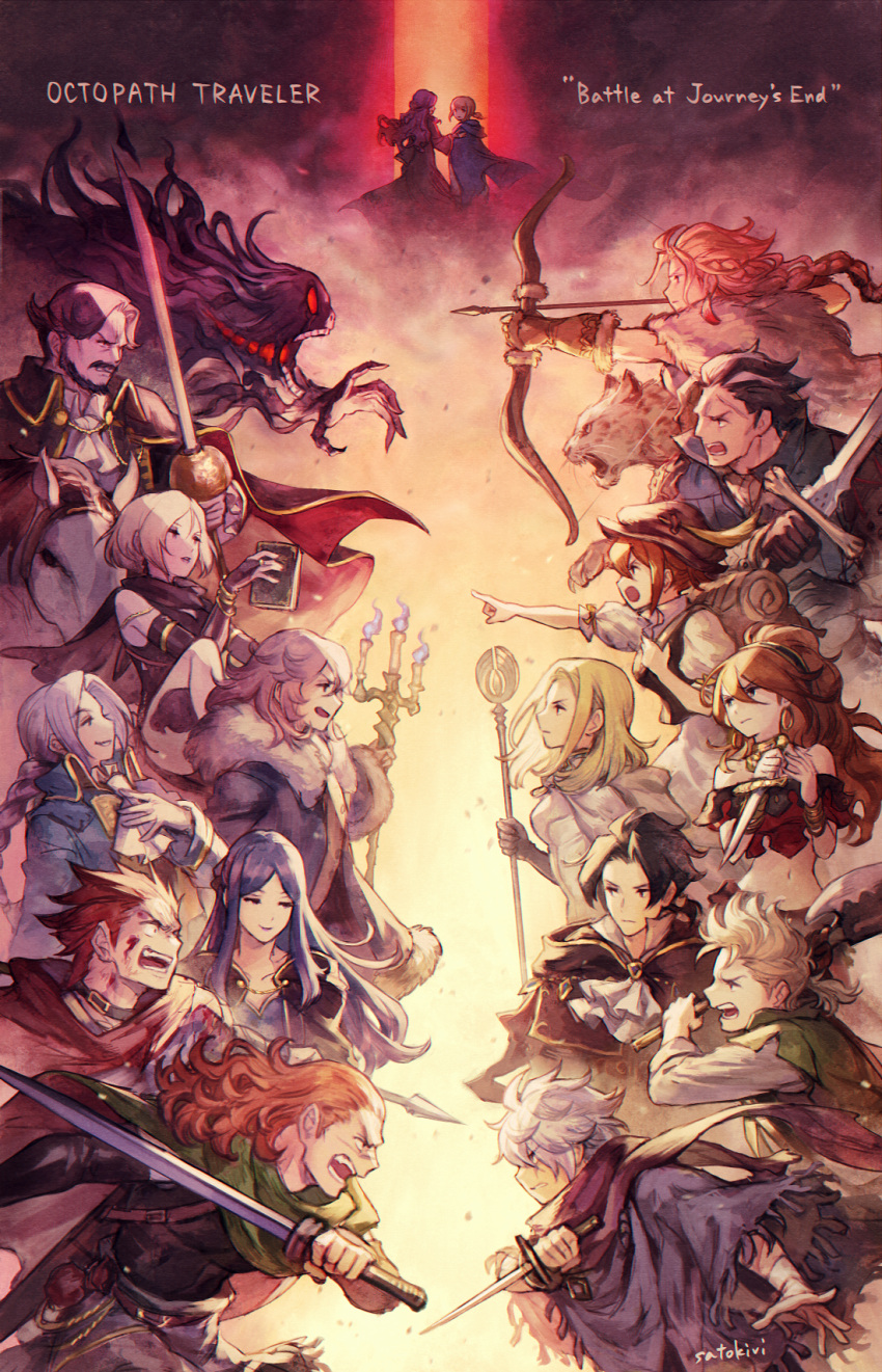 6+boys, 6+girls, alfyn_(octopath_traveler), ascot, axe, backpack, bag, beard