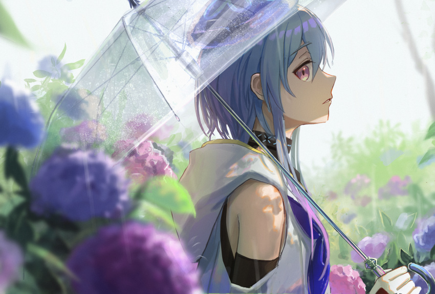 1boy, absurdres, arknights, backlighting, bangs, bare_shoulders, blue_hair, blue_headwear