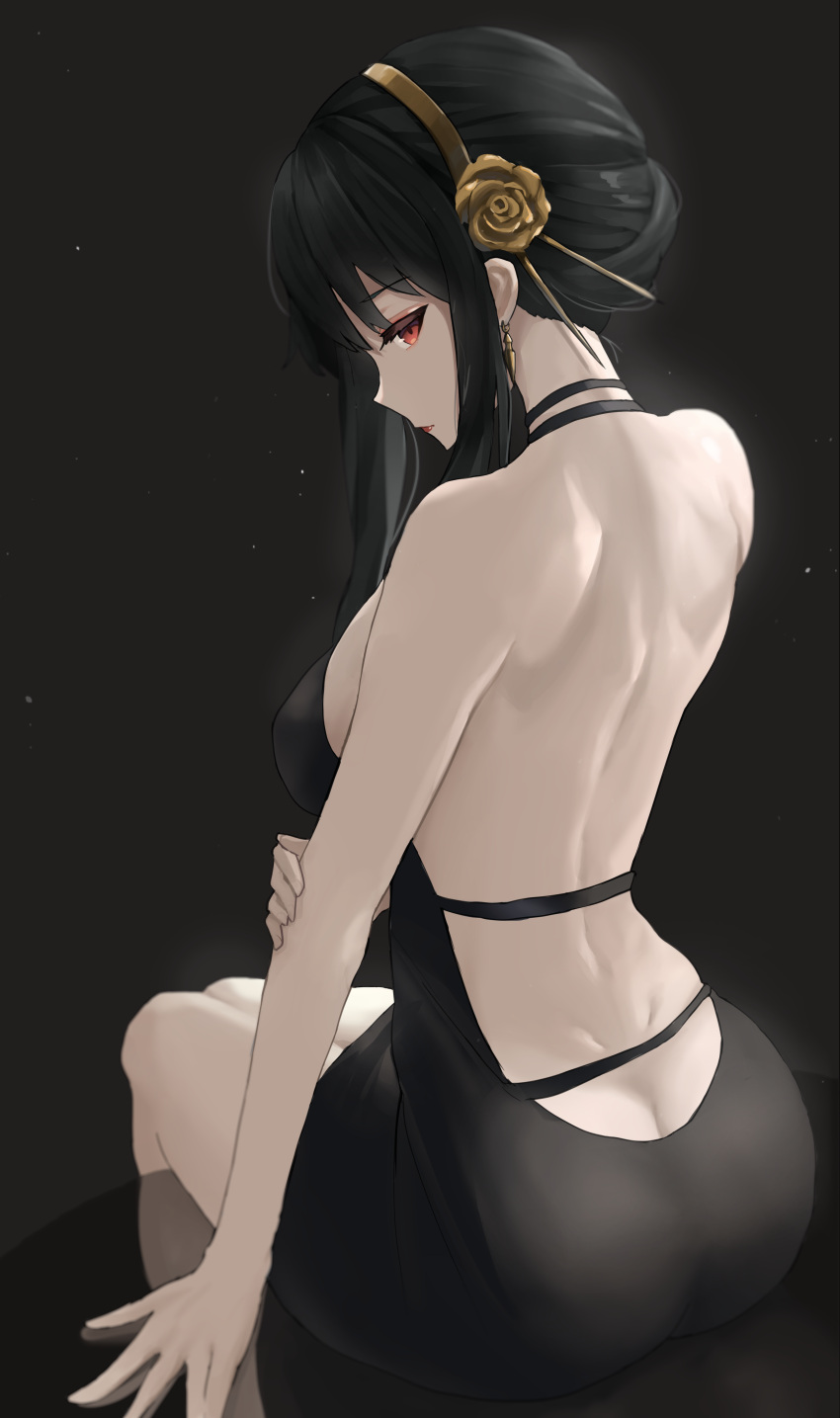 1girl, absurdres, ass, back, backless_dress, backless_outfit, bare_arms, bare_shoulders