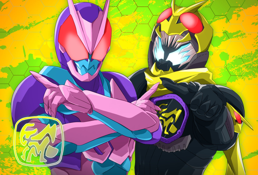 2boys, adapted_costume, animal_hood, antennae, blue_eyes, bug, commentary_request, demon