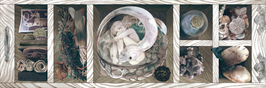 1other, androgynous, animal, ass, barefoot, blue_eyes, blush, box