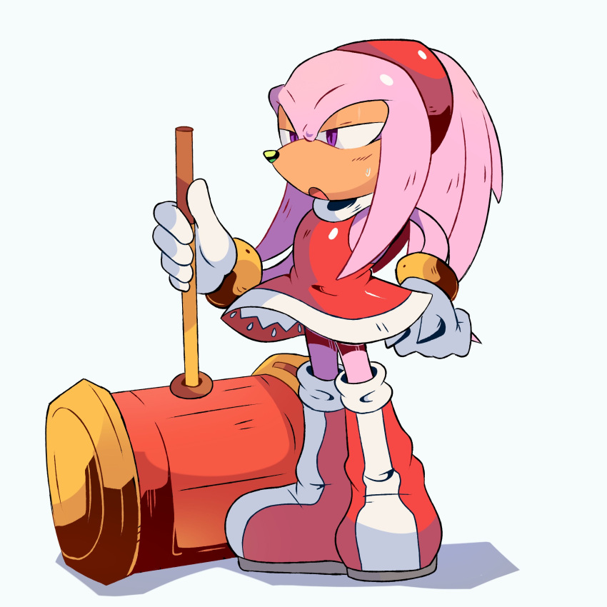 1boy, absurdres, alternate_costume, amy_rose, amy_rose_(cosplay), animal_nose, blue_background, blush