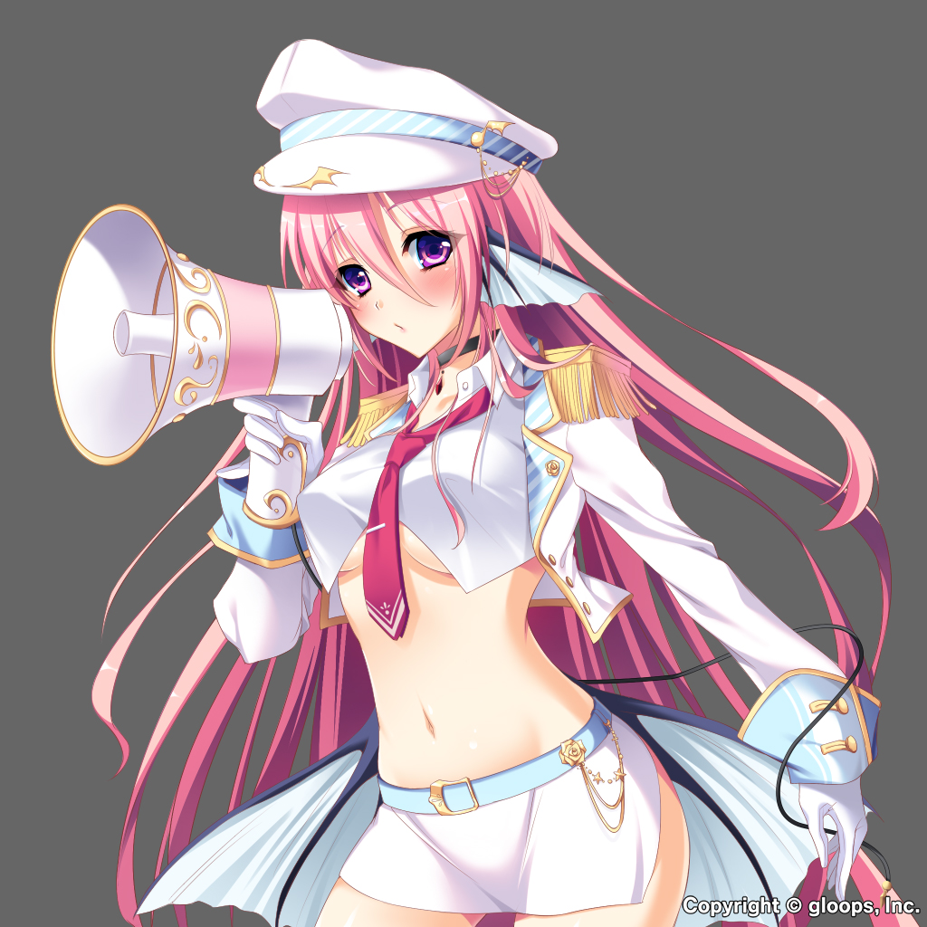 1girl, ayakichi, breasts, gloves, grey_background, hat, large_breasts, long_hair