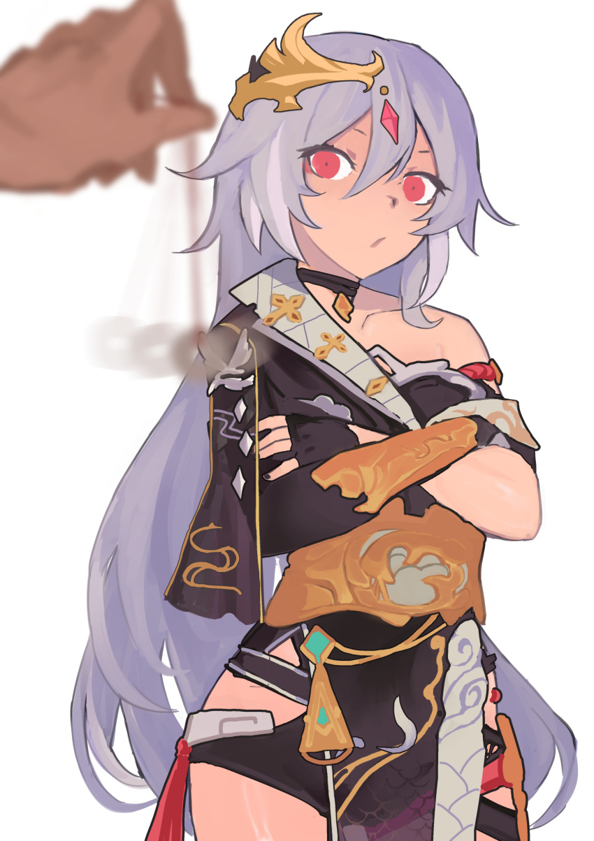 1boy, 1girl, asymmetrical_footwear, bangs, black_choker, black_hair, black_nails, black_skirt