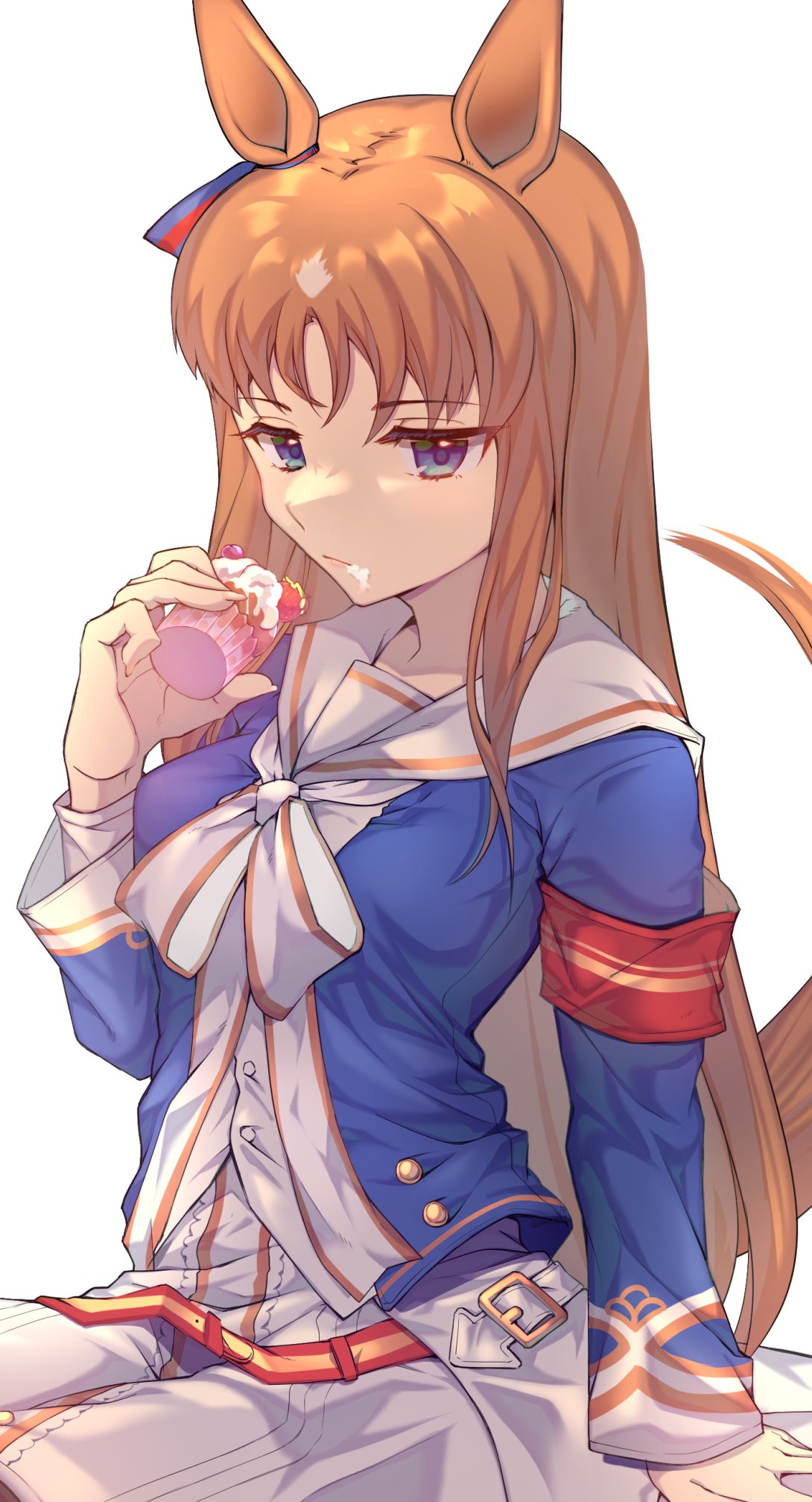 1girl, animal_ears, armband, bangs, belt, blue_eyes, blue_jacket, breasts
