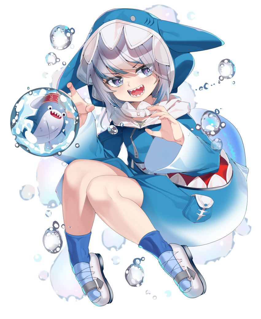 1girl, absurdres, air_bubble, aiza-ku, animal_hood, bangs, bloop_(gawr_gura), blue_eyes