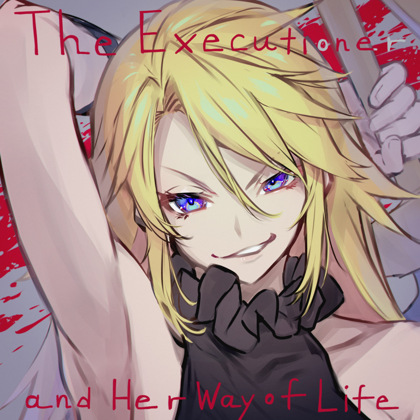 1girl, armpits, ashuna_grisarika, bare_arms, bare_shoulders, blonde_hair, blood, blue_eyes