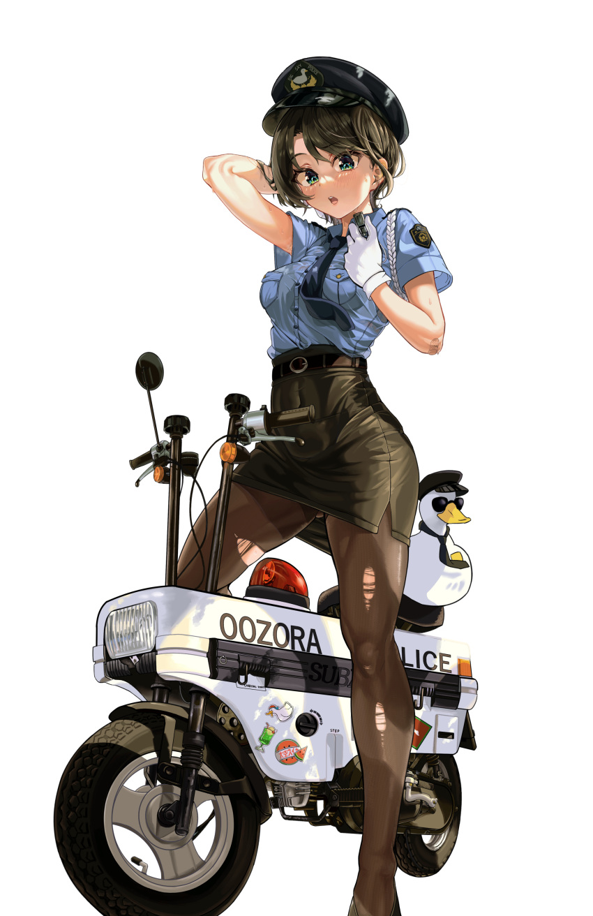 1girl, absurdres, arm_behind_head, bangs, belt, black_belt, black_hair, black_skirt