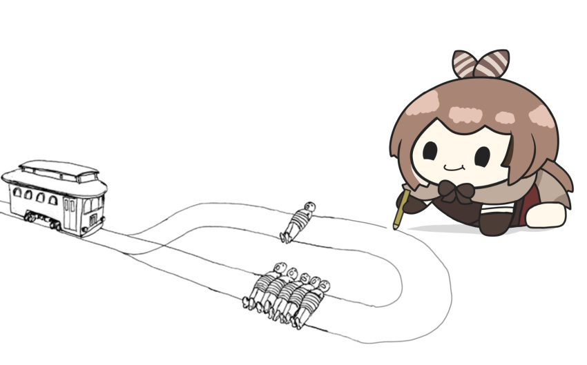 1girl, barefoot, belt, bow, brown_bow, brown_capelet, brown_gloves, brown_hair