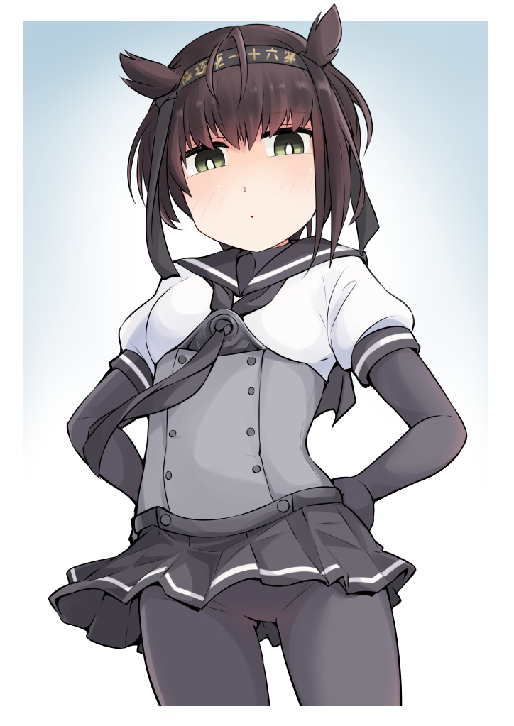 1girl, anchor_symbol, black_bodysuit, black_headband, black_neckerchief, black_sailor_collar, black_skirt, bodysuit