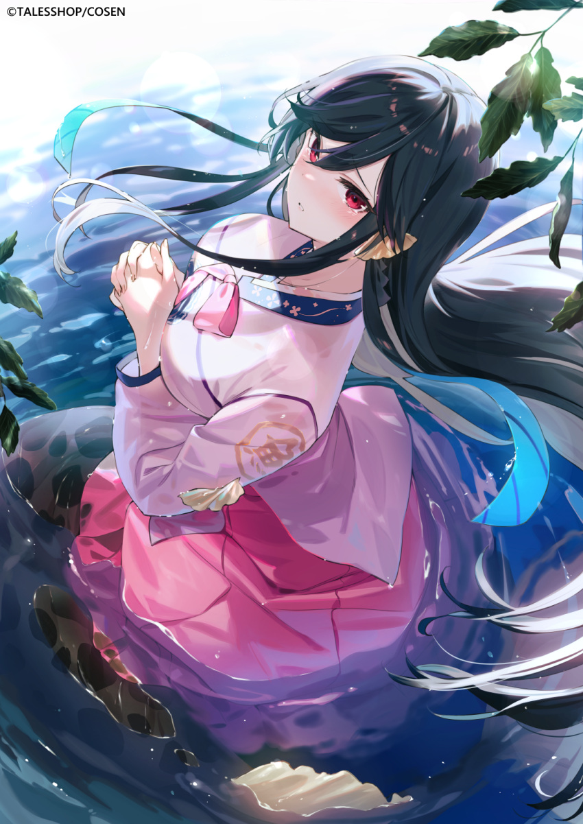 1girl, black_hair, boku_no_kanojo_wa_ningyohime!?, breasts, colored_inner_hair, commentary_request, highres, koma_ion
