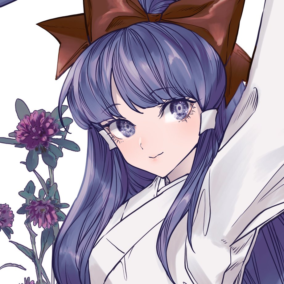 1girl, bow, eyebrows_visible_through_hair, flower, gin_fragrans, hair_bow, hair_tubes, hakurei_reimu