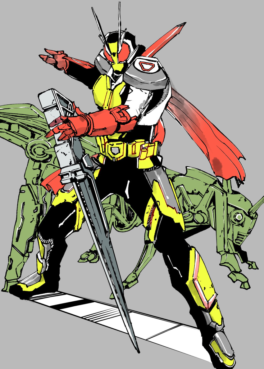 1boy, armor, bug, commentary_request, gloves, grasshopper, green_armor, highres