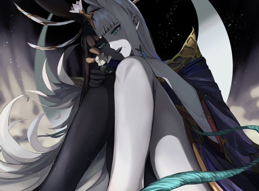 1girl, animal_ears, aqua_eyes, bangs, black_hair, black_skin, blunt_bangs, carrot