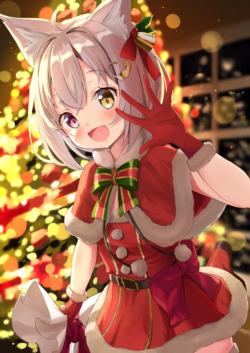 1girl, absurdres, amemiya_ayune, animal_ear_fluff, animal_ears, arm_up, belt, brown_hair