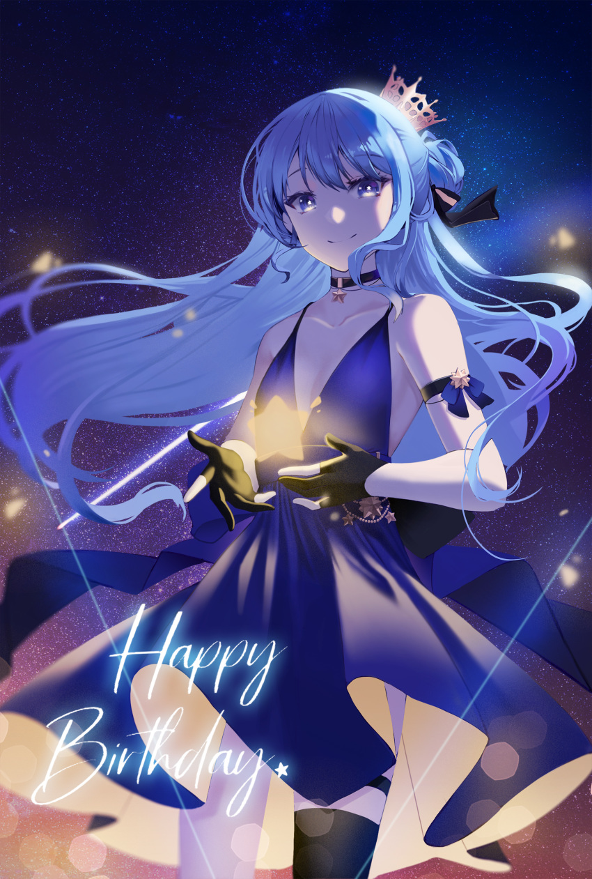 1girl, absurdres, alternate_costume, arm_strap, black_gloves, black_legwear, black_ribbon, blue_choker