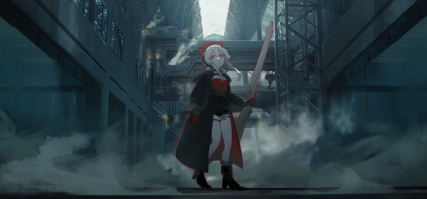 1girl, absurdres, bangs, black_coat, black_footwear, black_shorts, boots, clook_(hunter_x_hunter)