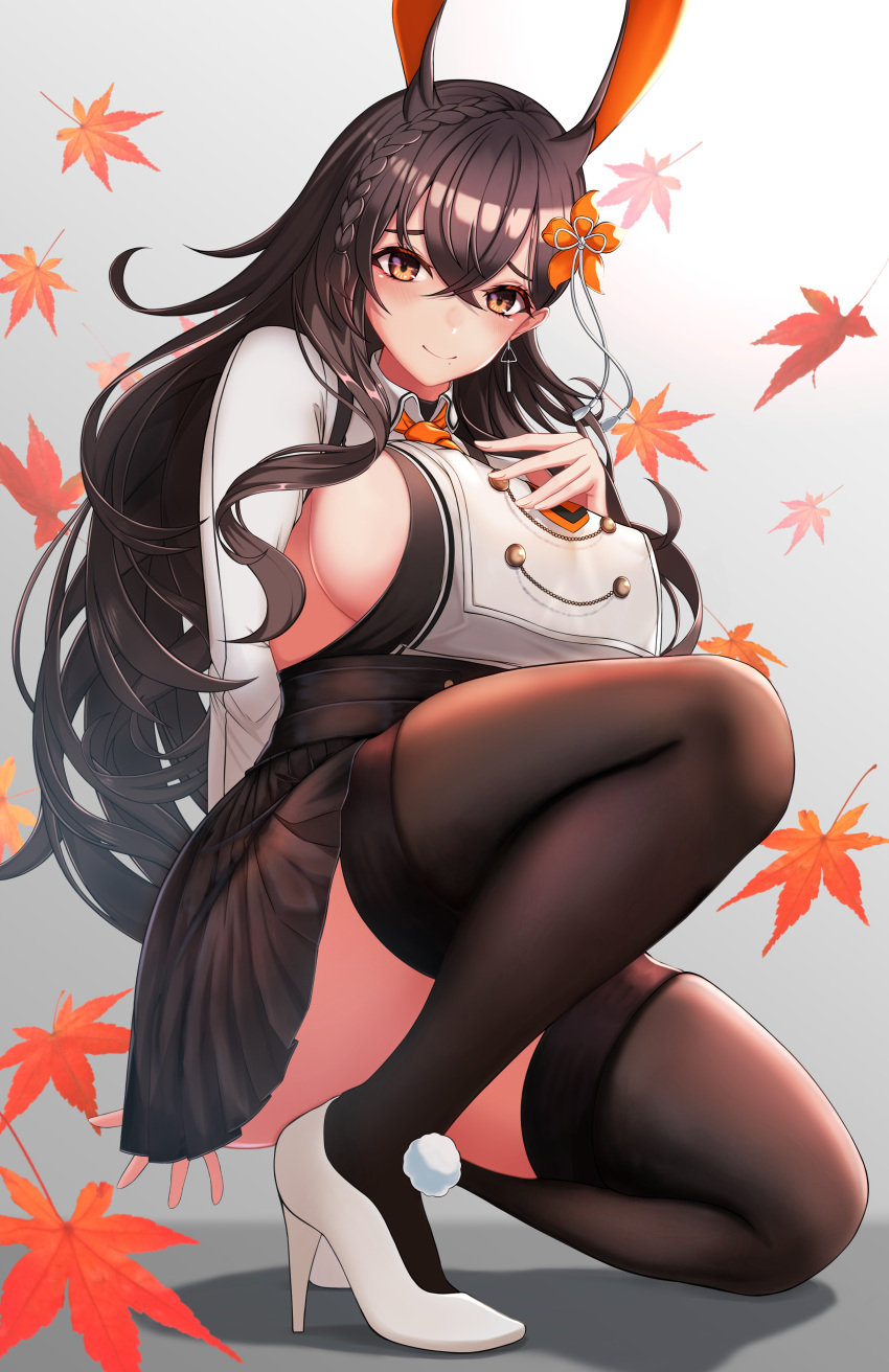 1girl, absurdres, animal_ears, azur_lane, bangs, black_legwear, black_skirt, blush
