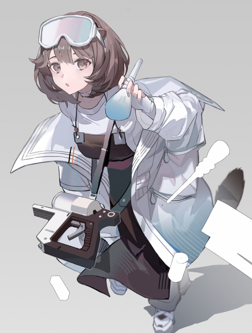 1girl, airbrush, animal_ears, apron, arknights, bangs, blue_nails, brown_eyes