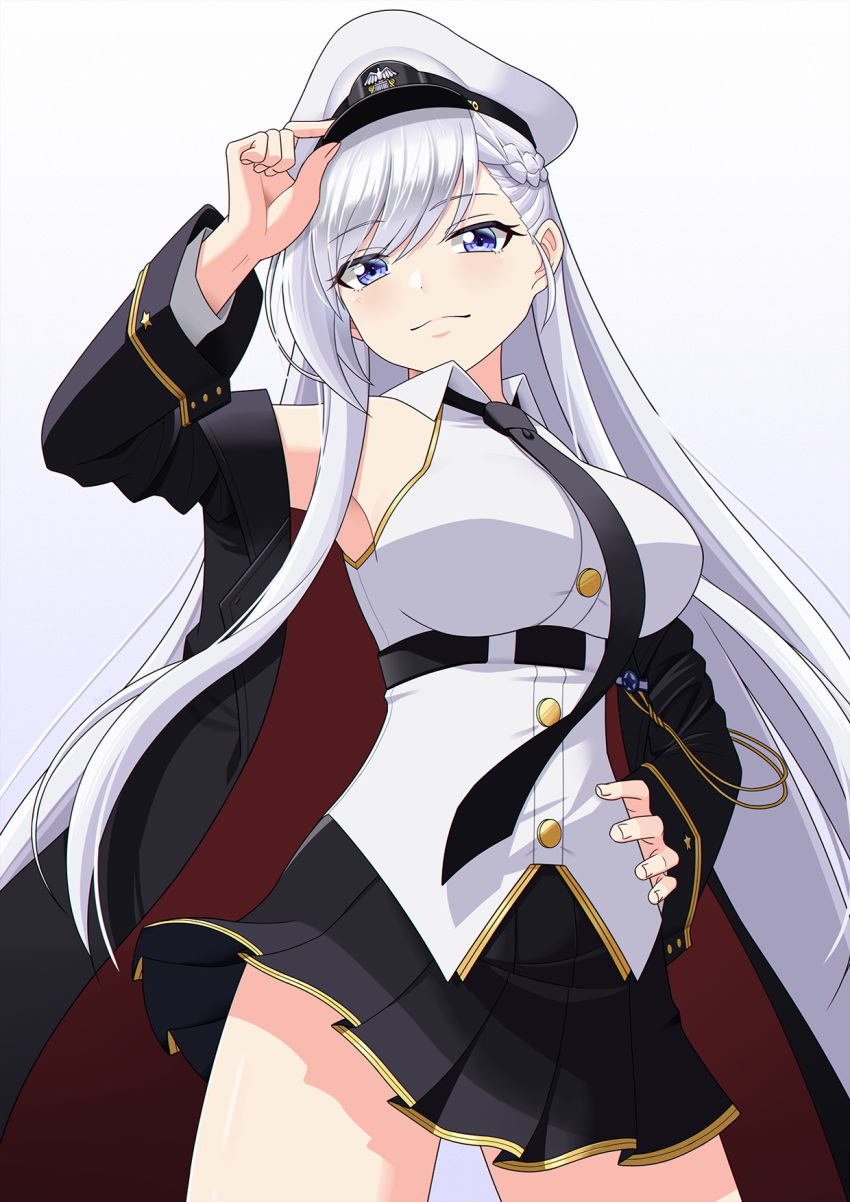 1girl, azur_lane, belfast_(azur_lane), black_necktie, black_skirt, braid, breasts, cosplay