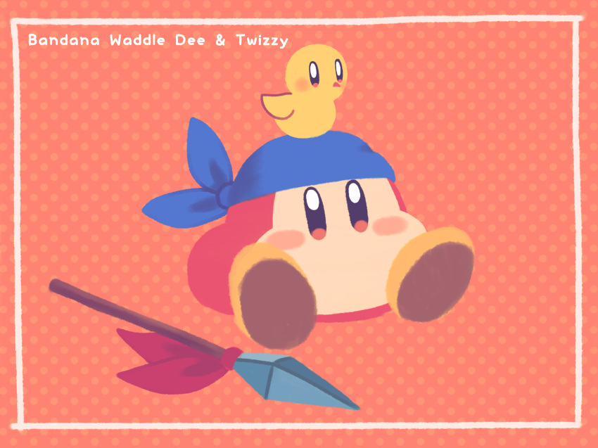animal, animal_on_head, bandana, bandana_waddle_dee, bird, blue_headwear, blush, blush_stickers