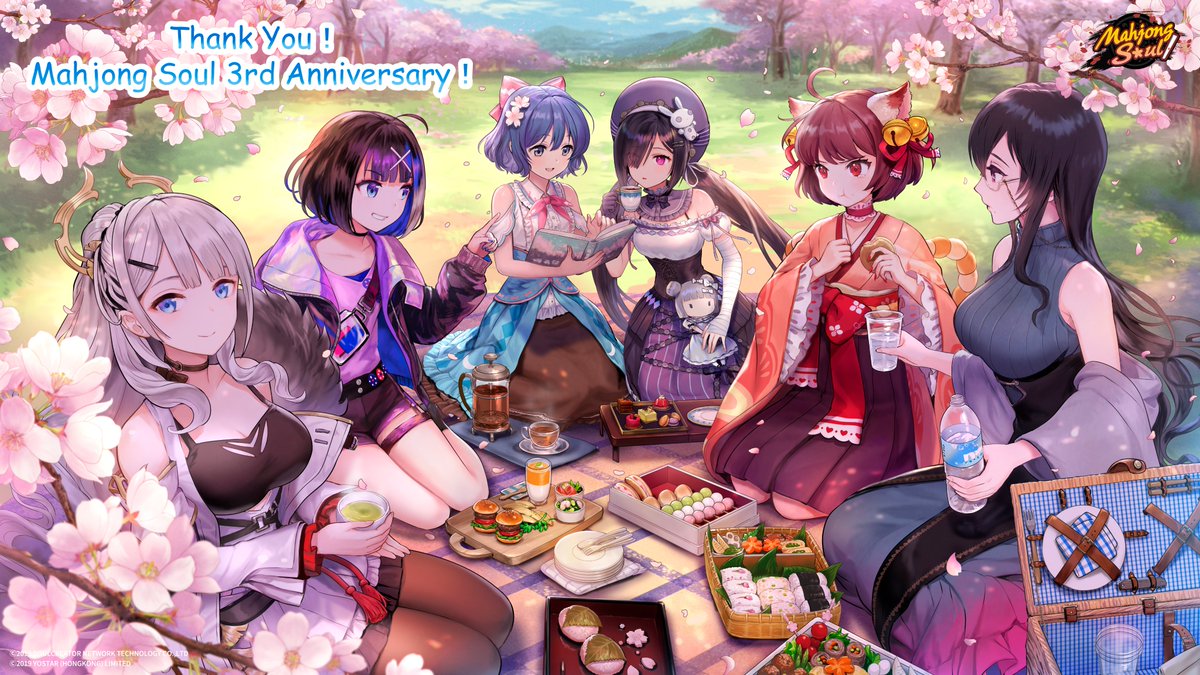6+girls, animal_ears, anniversary, asatani_tomoyo, bangs, black_hair, blue_eyes, blue_hair