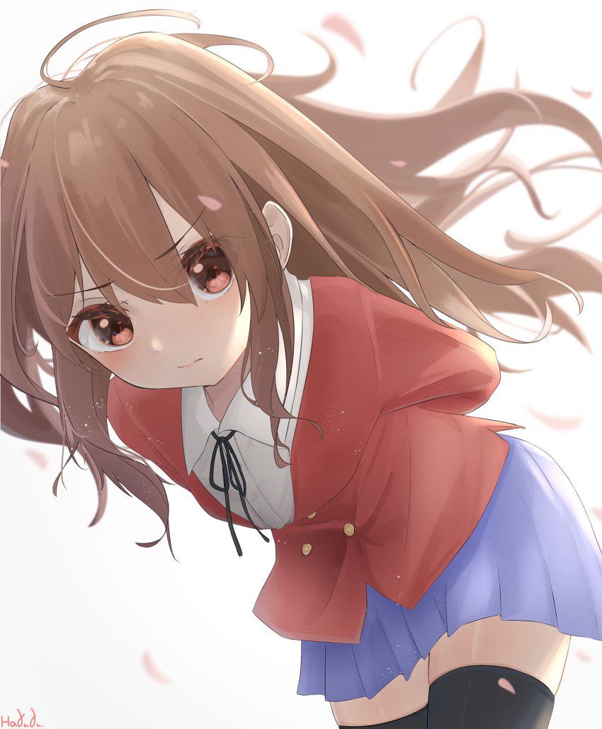 1girl, absurdres, aisaka_taiga, arms_behind_back, bangs, black_legwear, black_ribbon, blazer