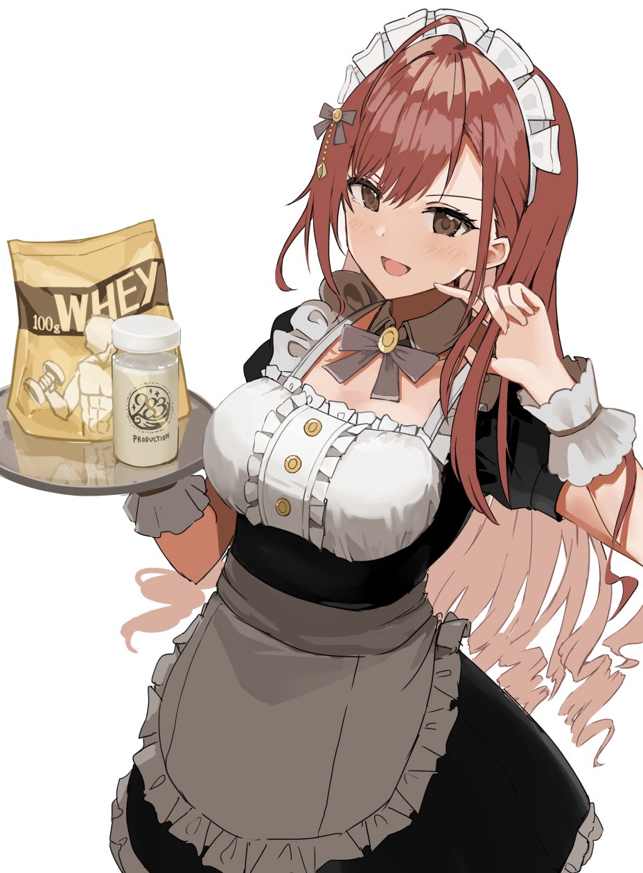 ahoge, alternate_costume, apron, arisugawa_natsuha, bangs, black_dress, bow, bowtie