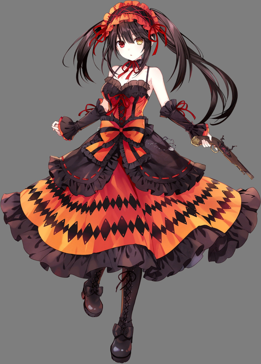 asymmetrical_hair, black_hair, boots, breasts, clock_eyes, date_a_live, fantasia_re:build, gothic_lolita