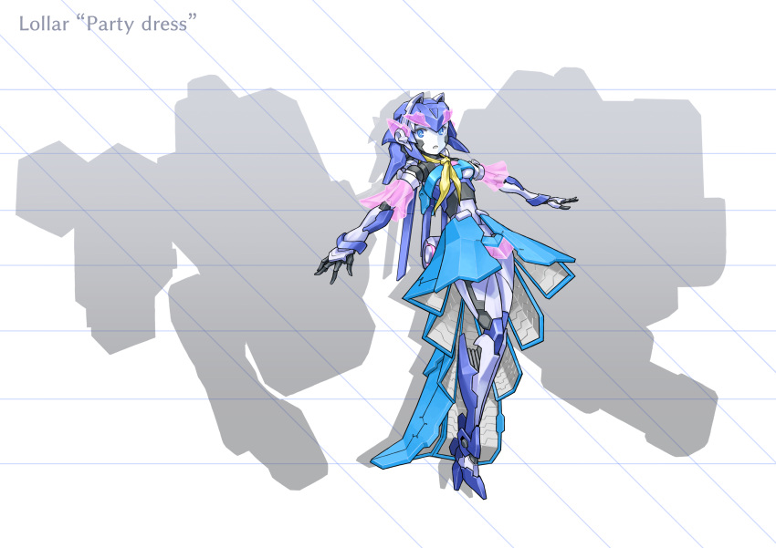 1girl, absurdres, android, blue_eyes, blue_skirt, final_gear, highres, leaning_back
