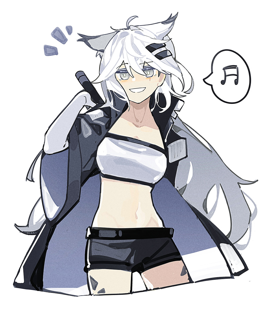 1girl, :d, ^^^, absurdres, ahoge, animal_ears, arknights, bangs
