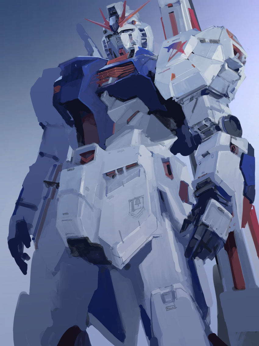 blue_background, char's_counterattack, green_eyes, gundam, highres, looking_ahead, mecha, mobile_suit