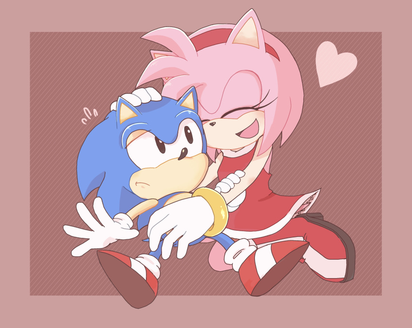 1boy, 1girl, :t, ^_^, absurdres, amy_rose, animal_ears, animal_nose