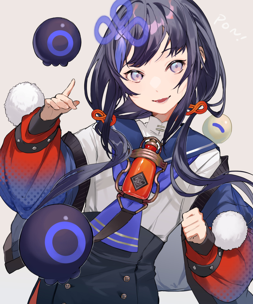 1girl, absurdres, bangs, black_hair, black_shorts, blue_hair, blue_jacket, blue_neckerchief