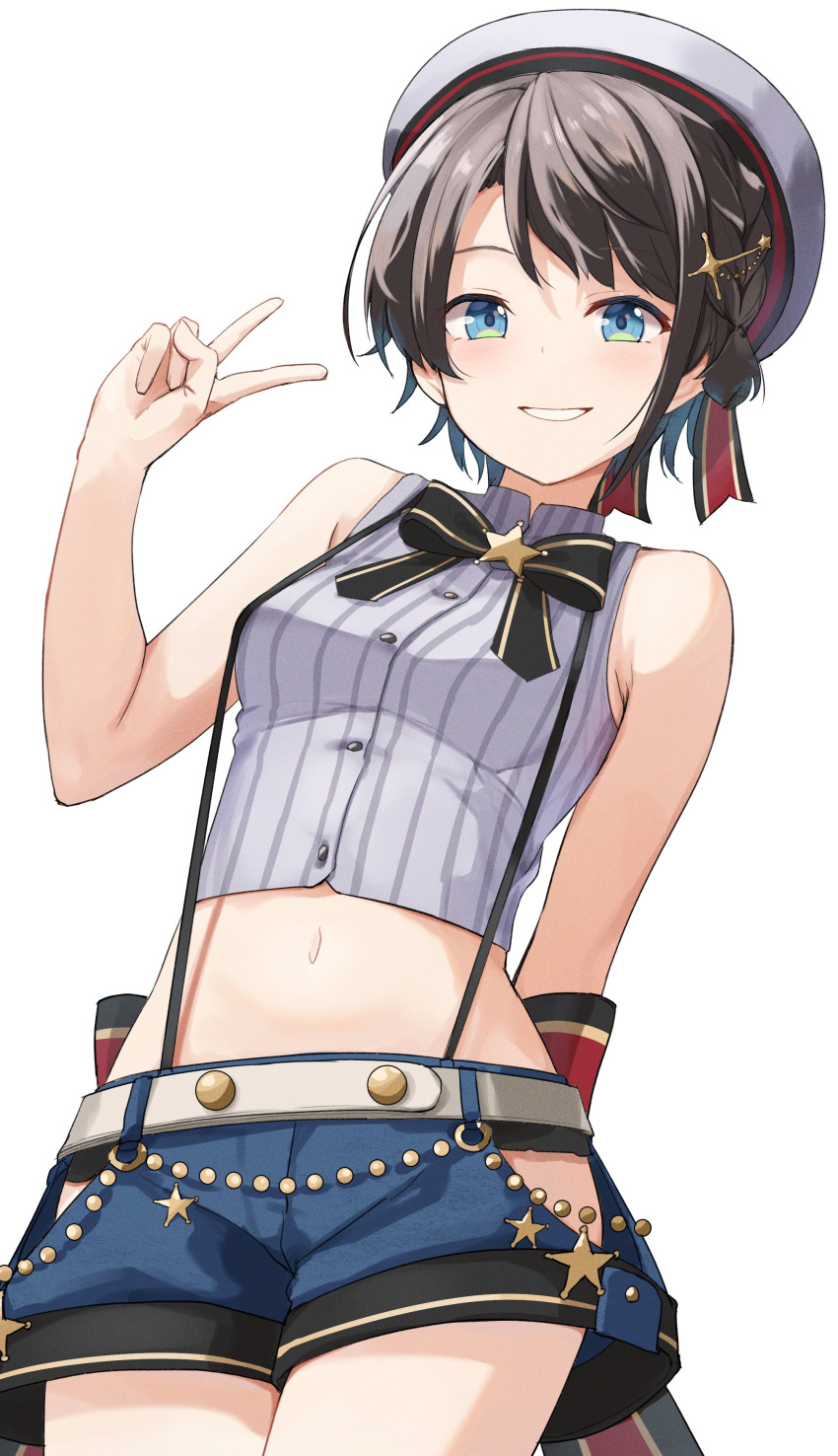 1girl, absurdres, aqua_eyes, bangs, black_bow, black_bowtie, black_panties, blue_eyes