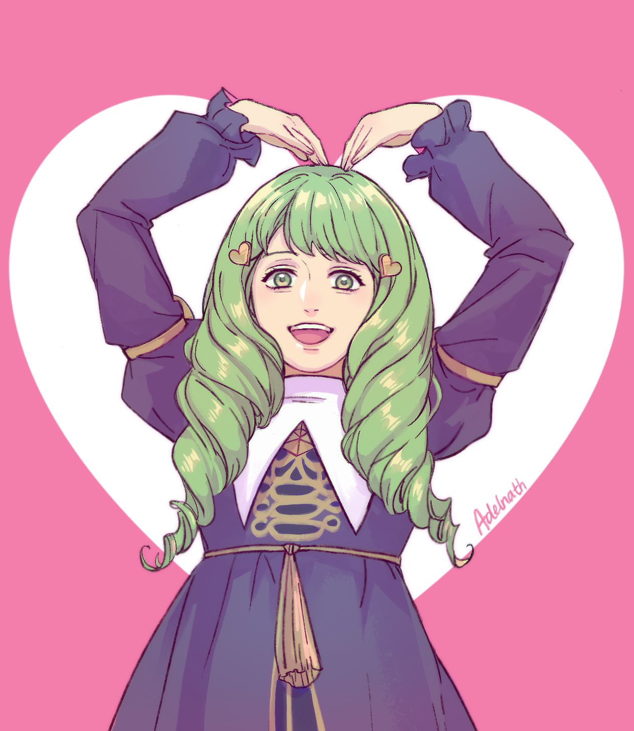 1girl, adelnath, artist_name, black_dress, dress, drill_hair, eyebrows_behind_hair, fire_emblem