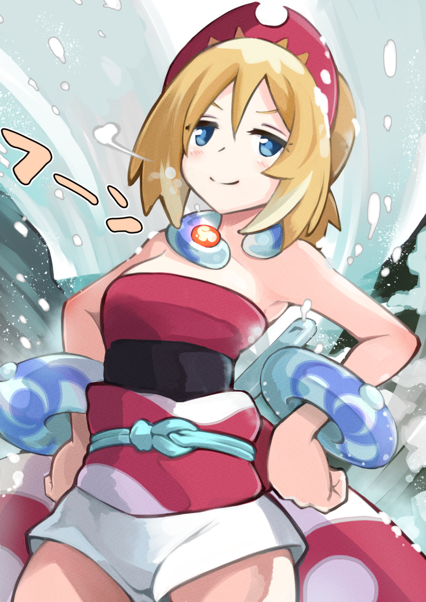 1girl, bangs, blonde_hair, blue_eyes, blush, bracelet, closed_mouth, collar