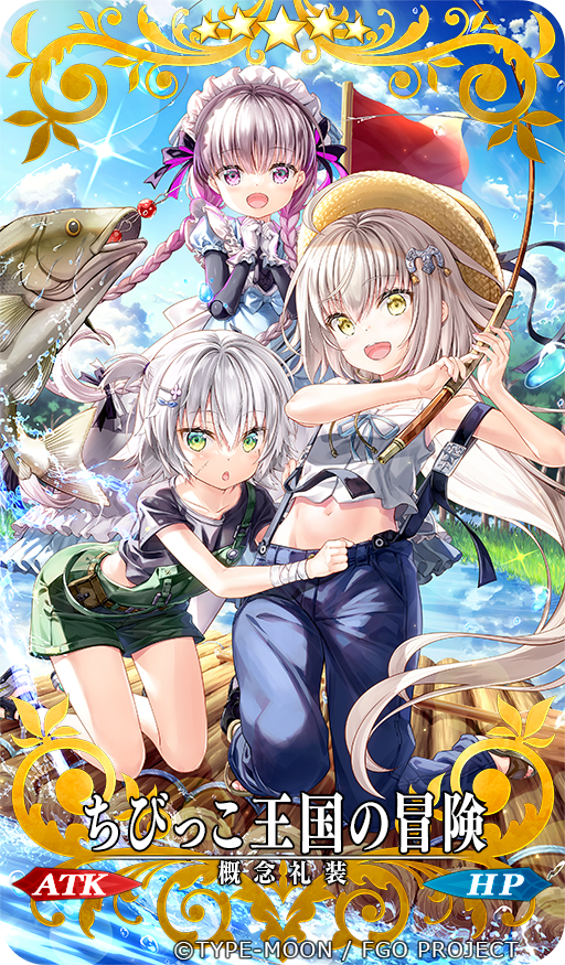 3girls, bangs, bell, black_shirt, blue_dress, blue_sky, blush, braid