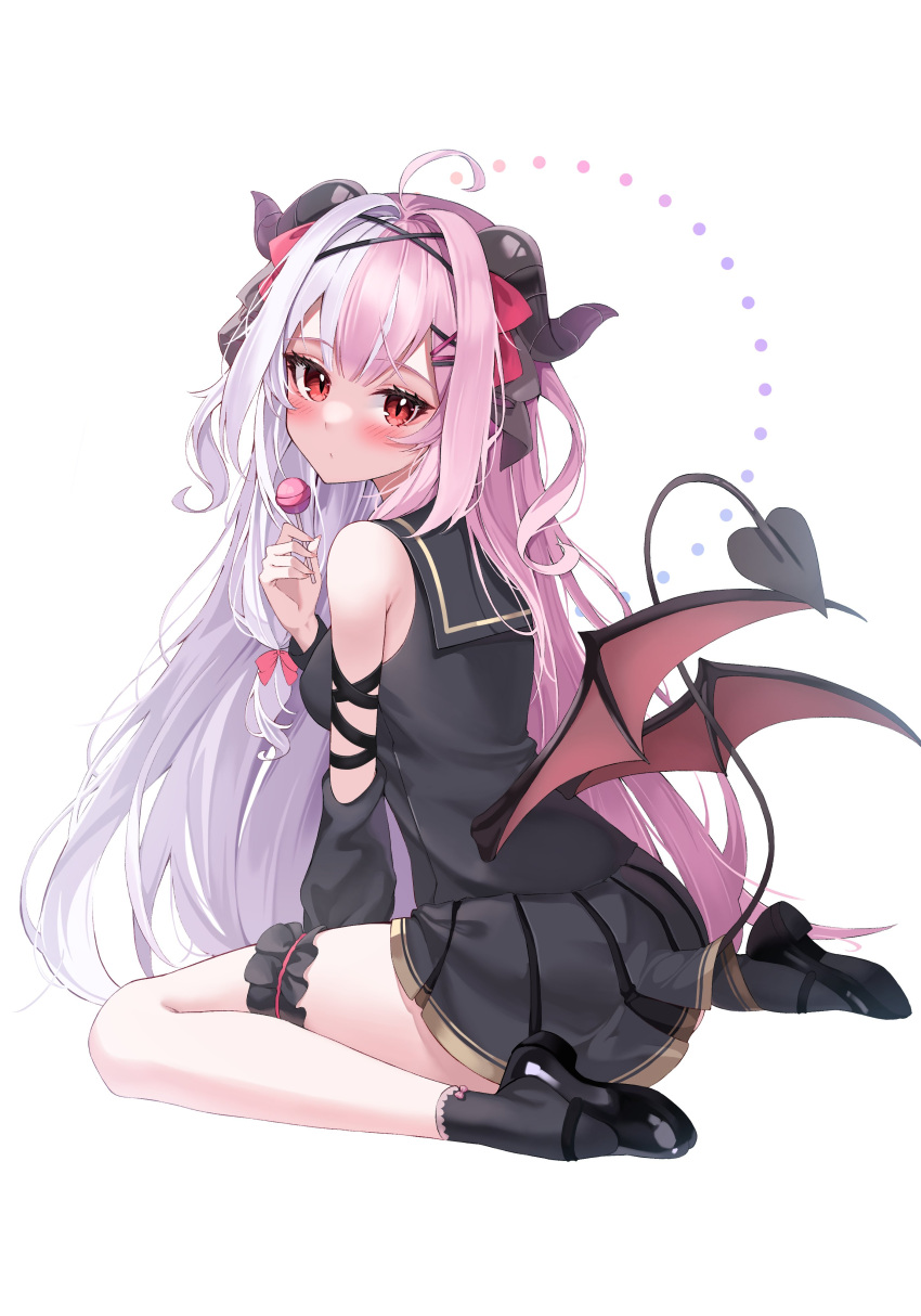 1girl, absurdres, ahoge, airy_production, bare_shoulders, black_footwear, black_legwear, black_serafuku