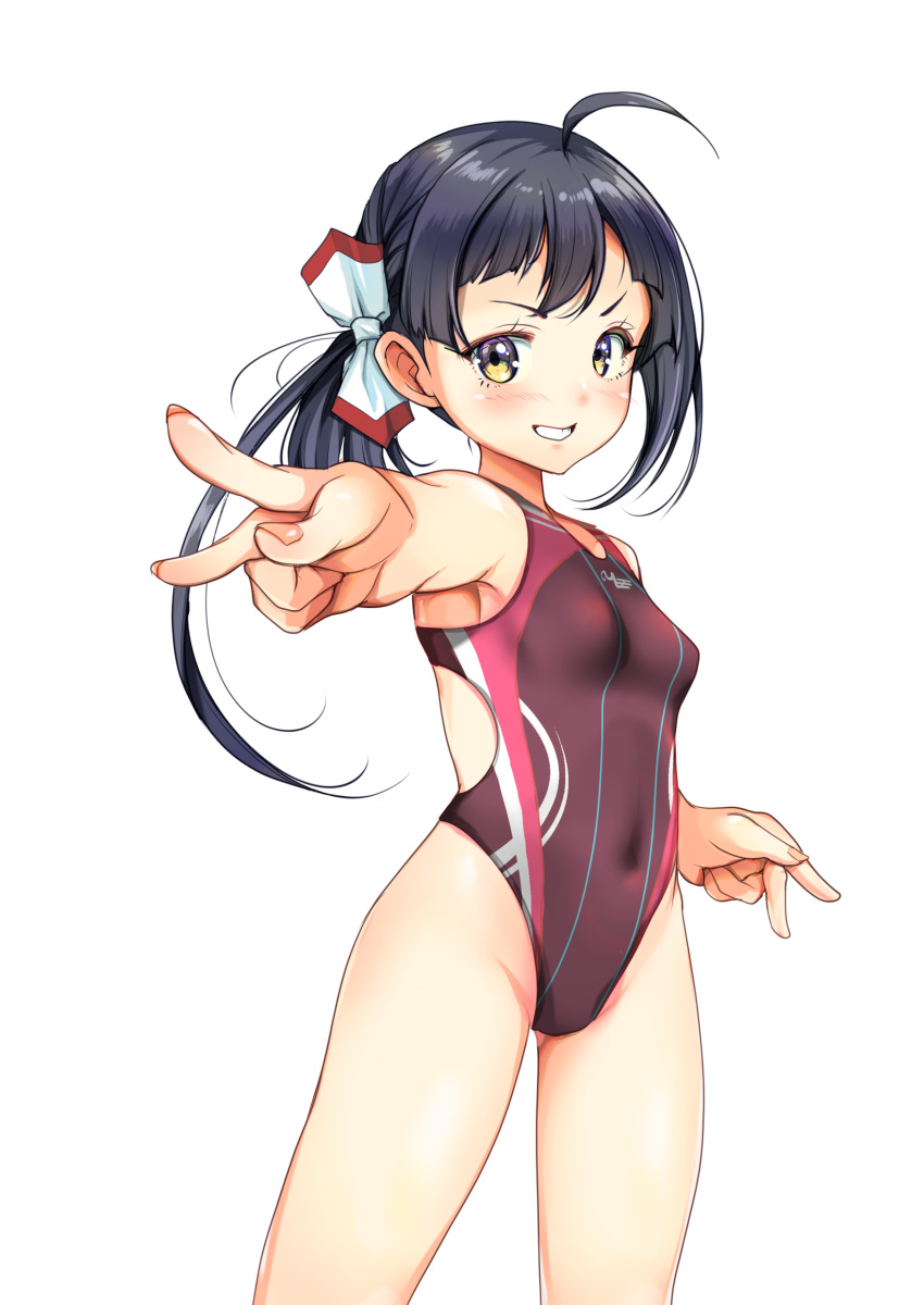 1girl, absurdres, breasts, competition_swimsuit, cowboy_shot, fujinami_(kancolle), grey_hair, hair_between_eyes