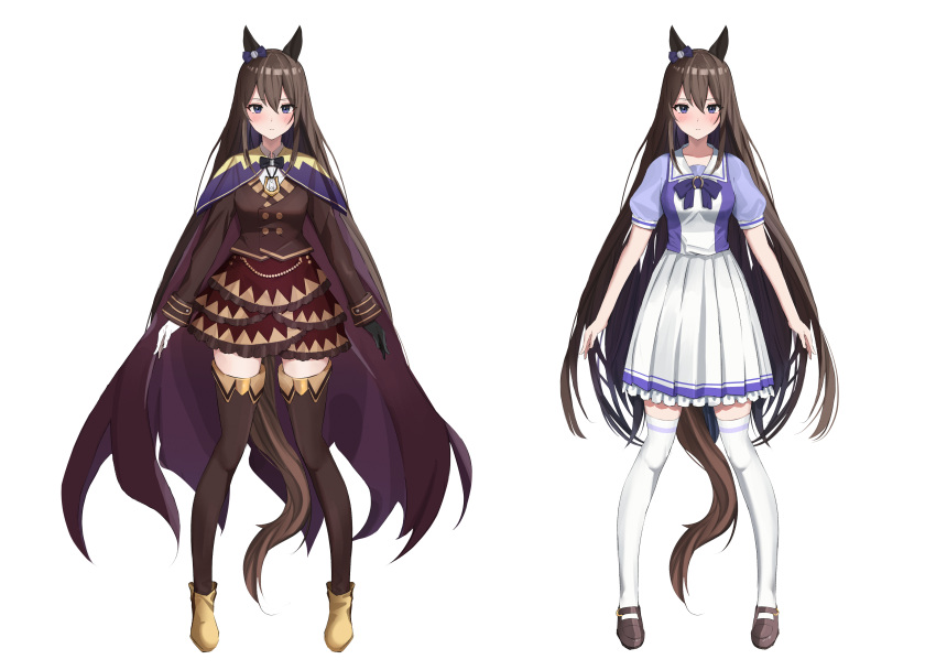 absurdres, animal_ears, blue_eyes, brown_hair, closed_mouth, deep_impact_(umamusume), ear_bow, ear_ornament
