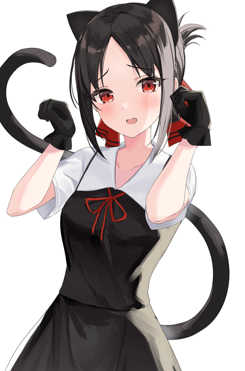 1girl, absurdres, animal_ears, black_gloves, black_hair, breasts, cat_ears, cat_tail