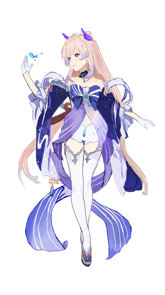 1girl, fish, genshin_impact, gloves, half_gloves, japanese_clothes, jason, long_hair