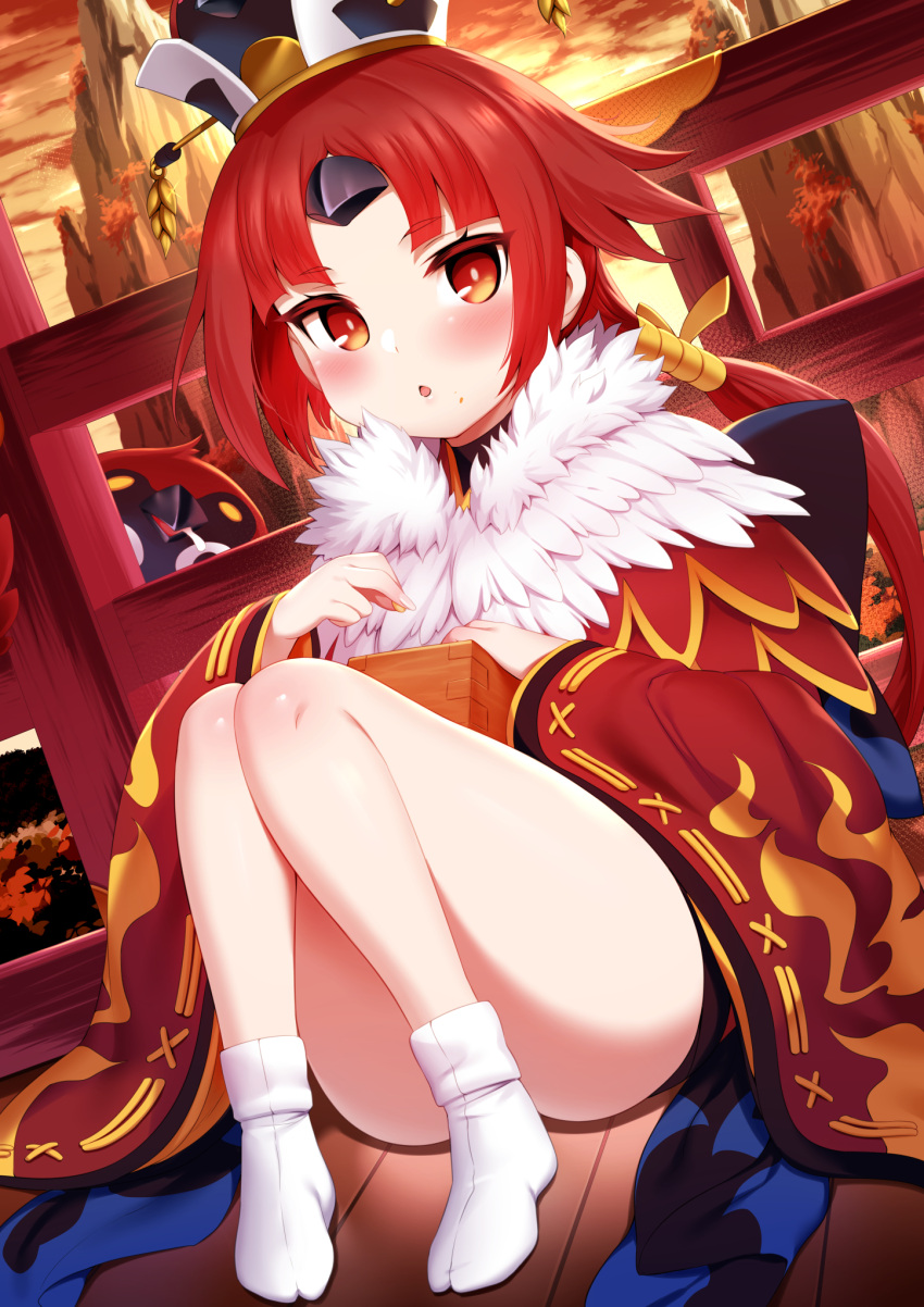 1girl, apron, bangs, benienma_(fate), bird, bird_hat, blush, breasts
