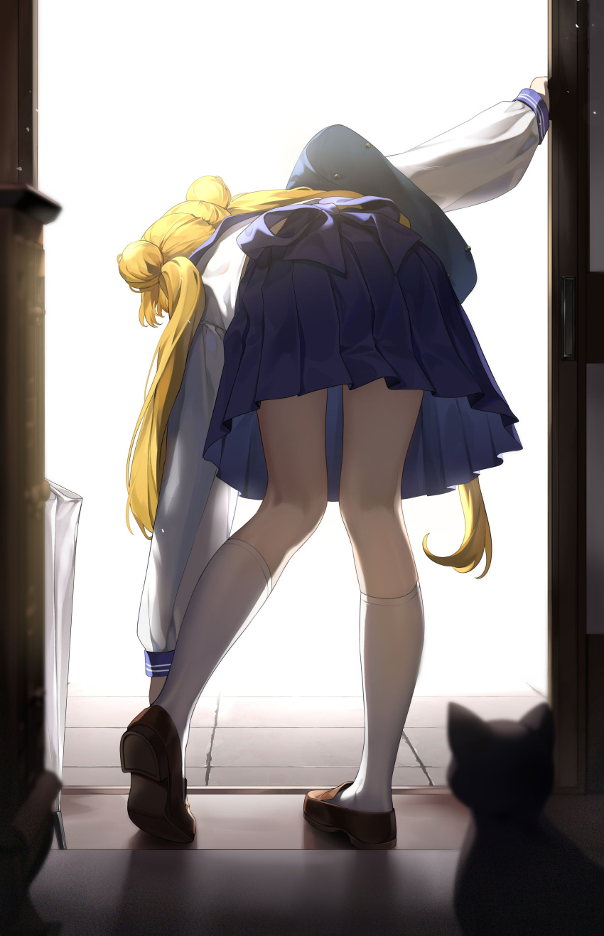 1girl, absurdres, adjusting_footwear, animal_ears, aniroud, bag, bent_over, bishoujo_senshi_sailor_moon