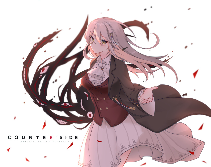 1girl, absurdres, alternate_hairstyle, ascot, backlighting, bangs, black_coat, bloom