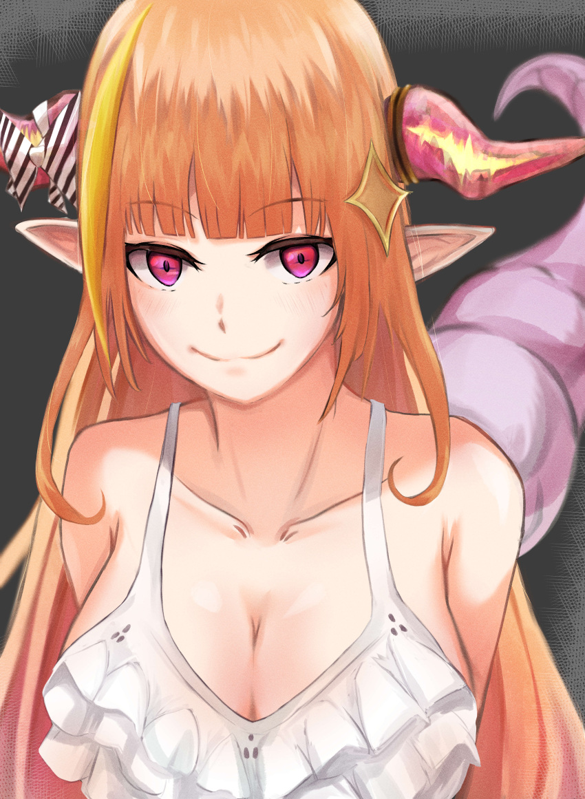 1girl, absurdres, breasts, butt_plug, dragon_girl, dragon_horns, dragon_tail, highres, hololive, horns, kiryu_coco, large_breasts, long_hair, looking_at_viewer, orange_hair, phesh, red_eyes, tail, virtual_youtuber