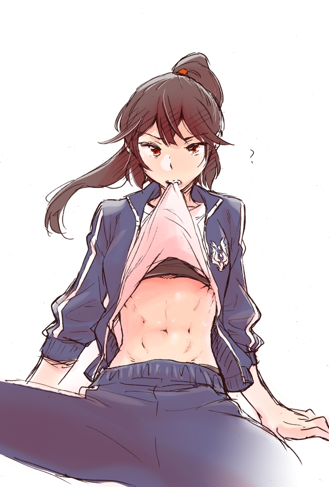 1girl, ?, abs, arms_at_sides, assault_lily, bangs, black_bra, black_panties